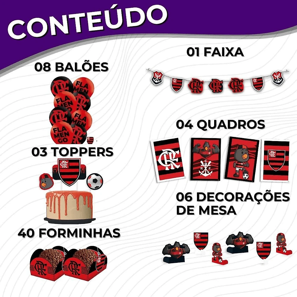 Kit Festa Completo Flamengo 62 Peças Decoração VERMELHO