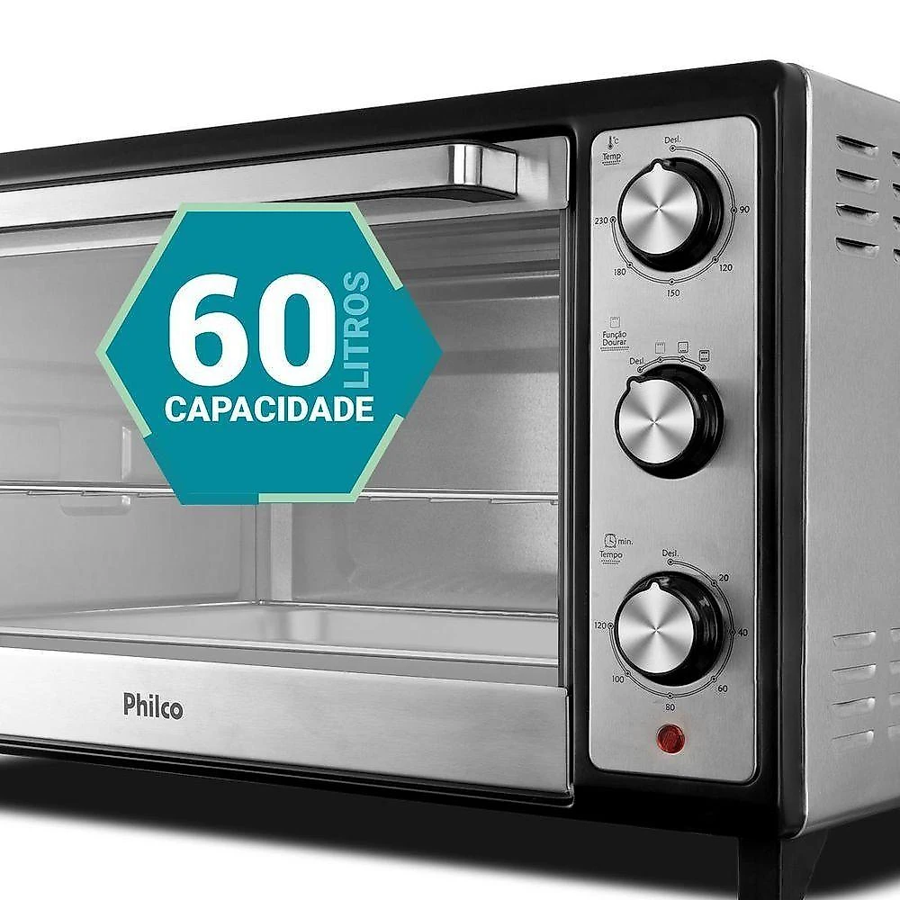 Forno Elétrico de Bancada Philco PFE60I 60L 1800W Multifunções Inox 220V