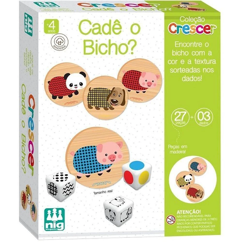 Brinquedo Educativo Cadê o Bicho Madeira Reciclada 27 Peças Nig Brinquedos