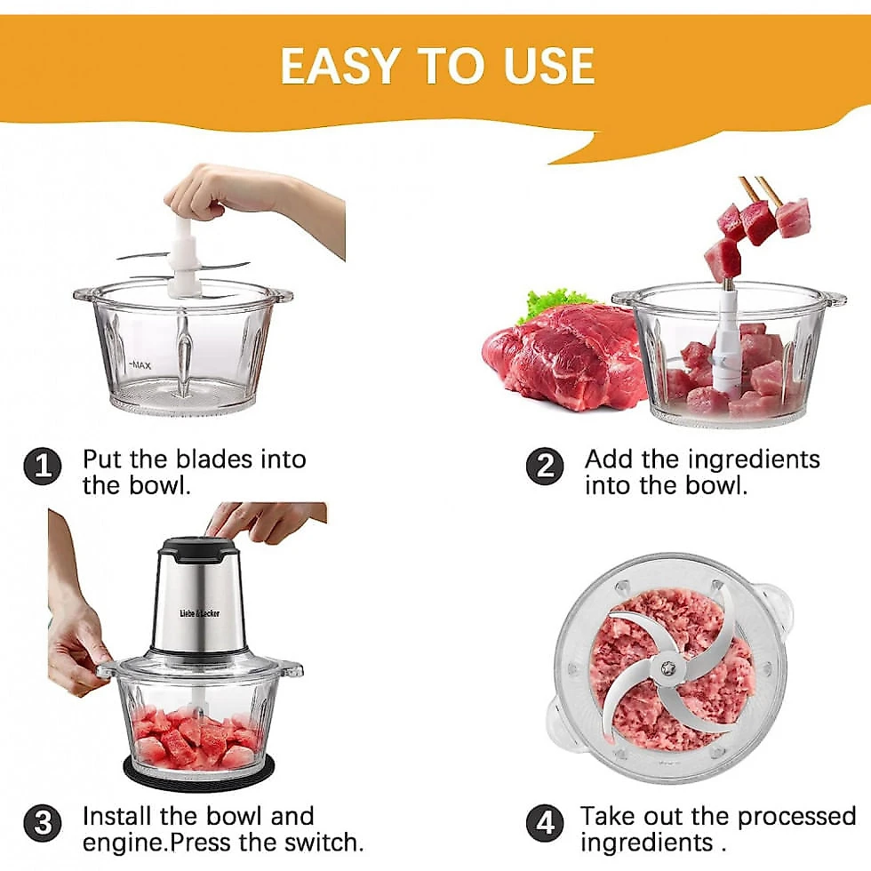 Processador de Alimentos 8 xícaras com 2 Velocidades e Acessórios, 110V 350W, Liebe Lecker, Prata