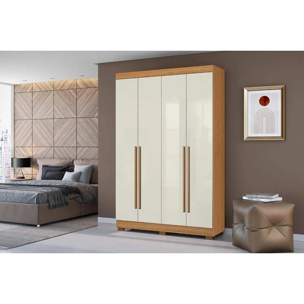 Guarda Roupa Solteiro 4 Portas 2 Gavetas MDP Cinamomo Off White Aramóveis 154CM