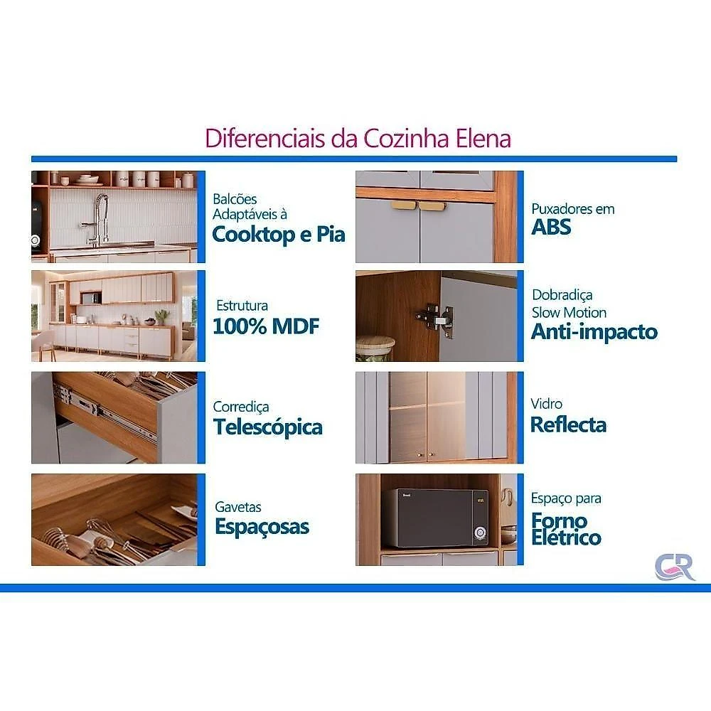 Paneleiro de Cozinha Elena 4 Portas 2 Prateleiras MDF 70CM Cinamomo e Off White MGM