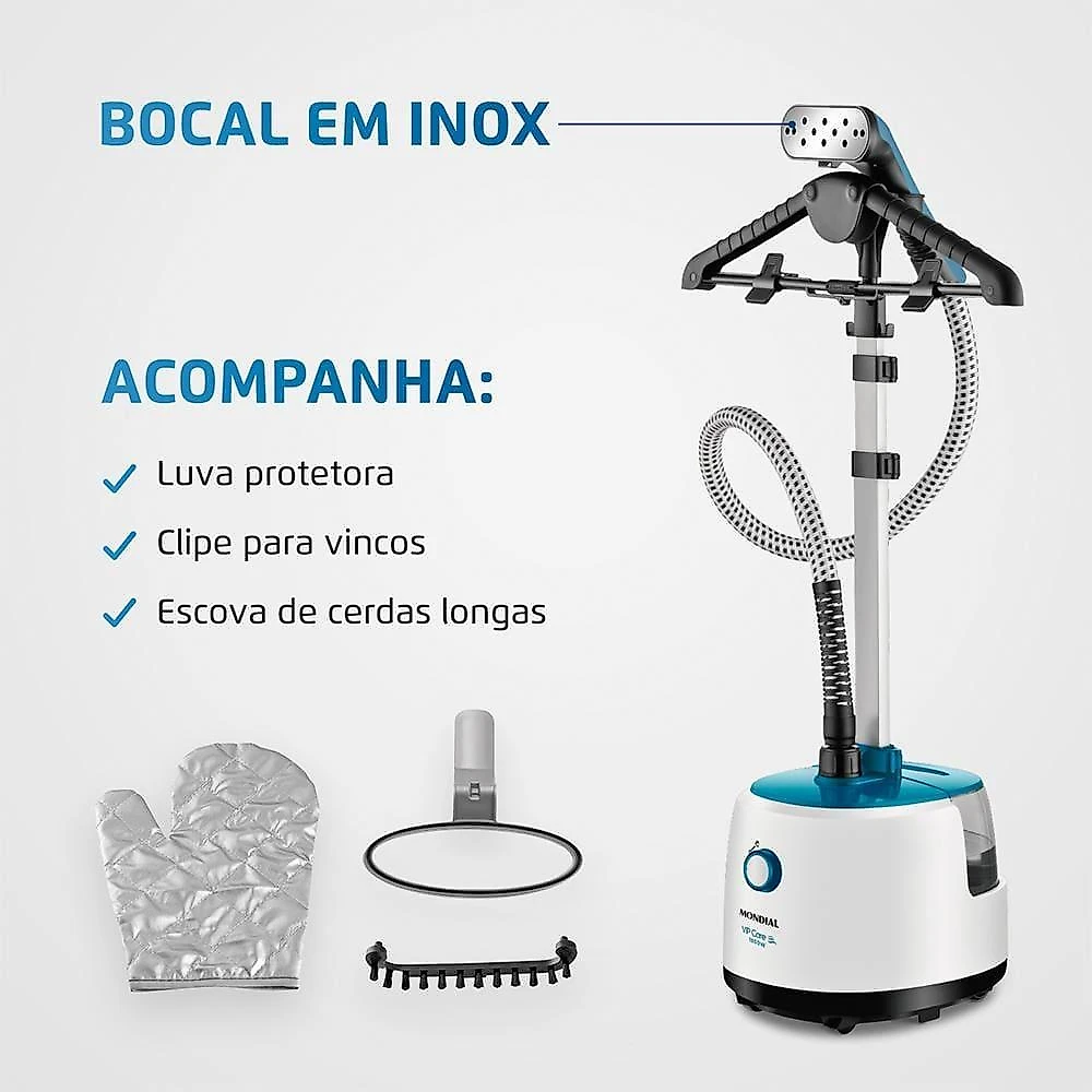 Passadeira a vapor mondial vip care vp-07 – branco/azul