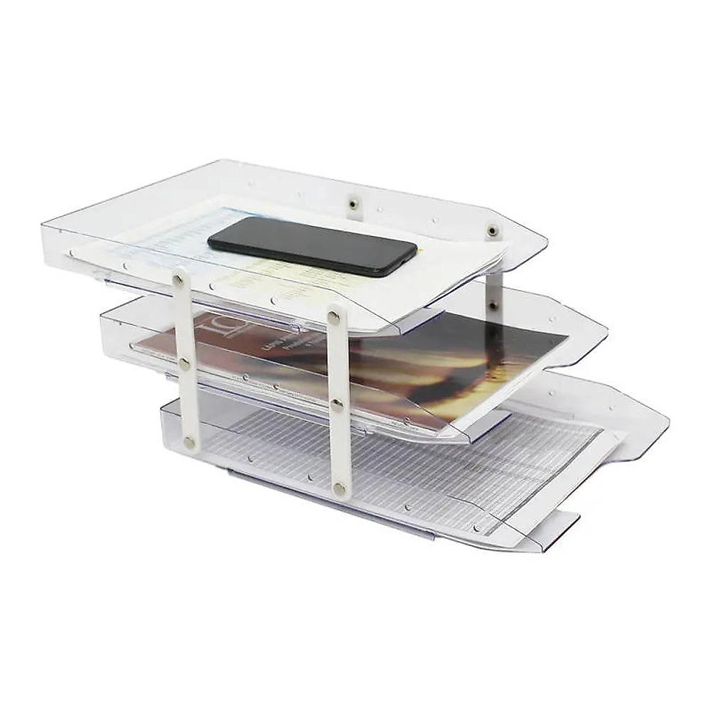 Porta Documento Organizador Maxcril Tripla Móvel Slim com 3 Bandejas Transparente