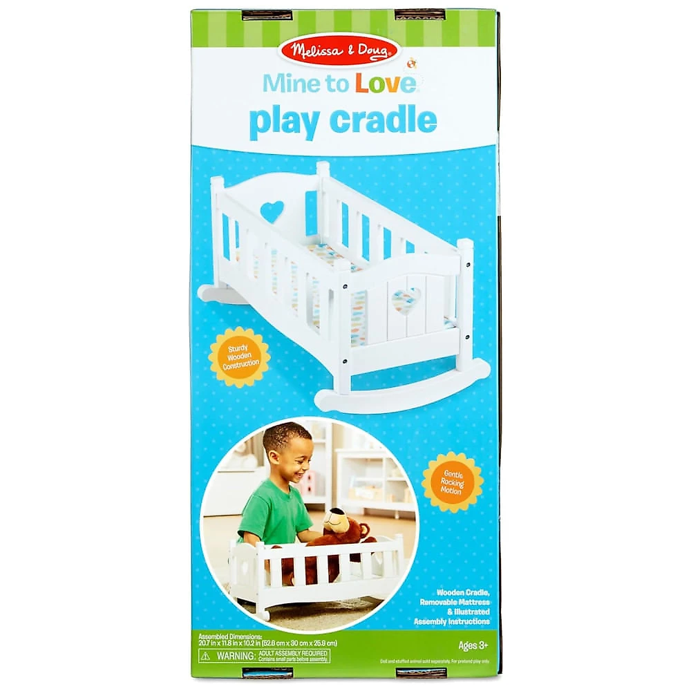 Berço de Madeira para Bonecas e Bichos de Pelúcia com até 50 cm para Crianças Acima de 3 Anos, Melissa & Doug, Branco
