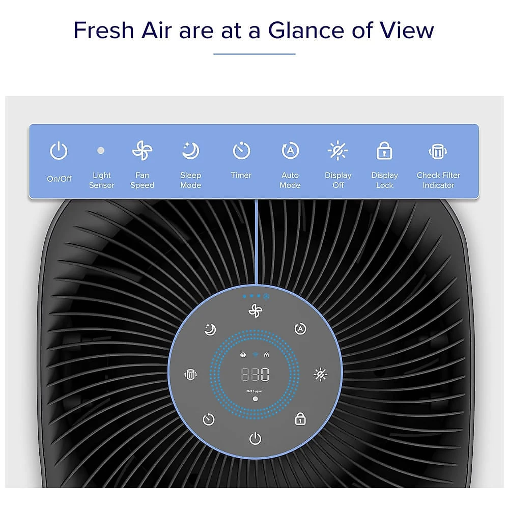Purificador de Ar LEVOIT para Residências em Ambientes Amplos de até 147 m² com Wi-Fi Inteligente, Monitor de Partículas, Modo de Sono HEPA, Filtro 3