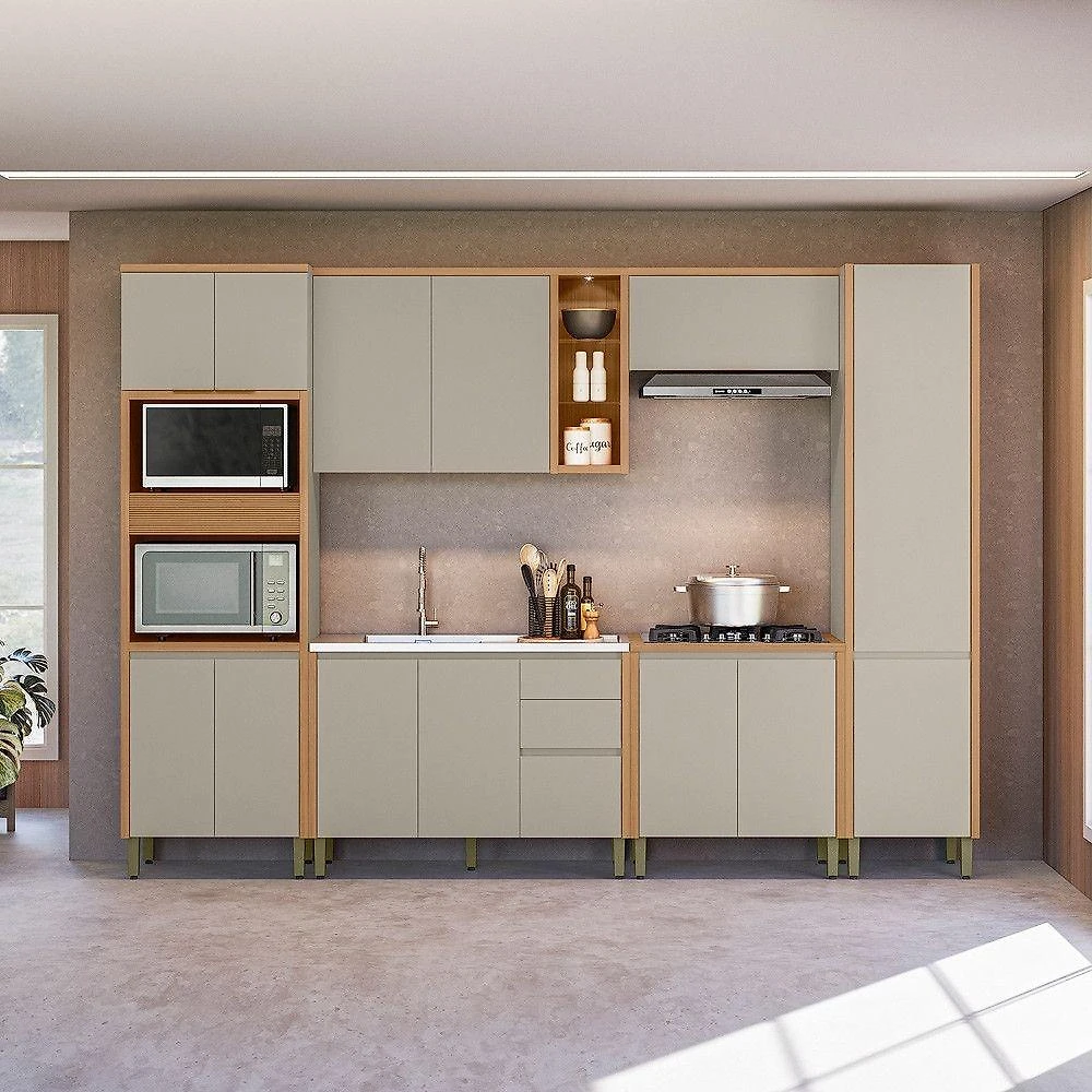Cozinha Modulada Allure Linea Brasil 6 Peças Mdf A01m5 Jequitiba/gris Fosco