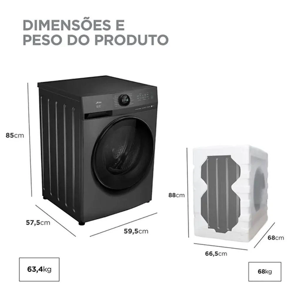 Lava E Seca Midea 11Kg MF201D110WB/GK Titanium 110V