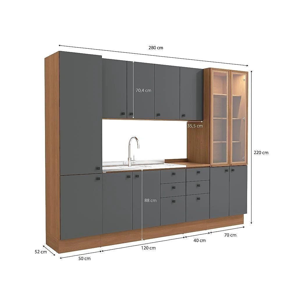 Cozinha Modulada Pixel Kappesberg 100% Mdp Canela-cinza Sagrado 280cm