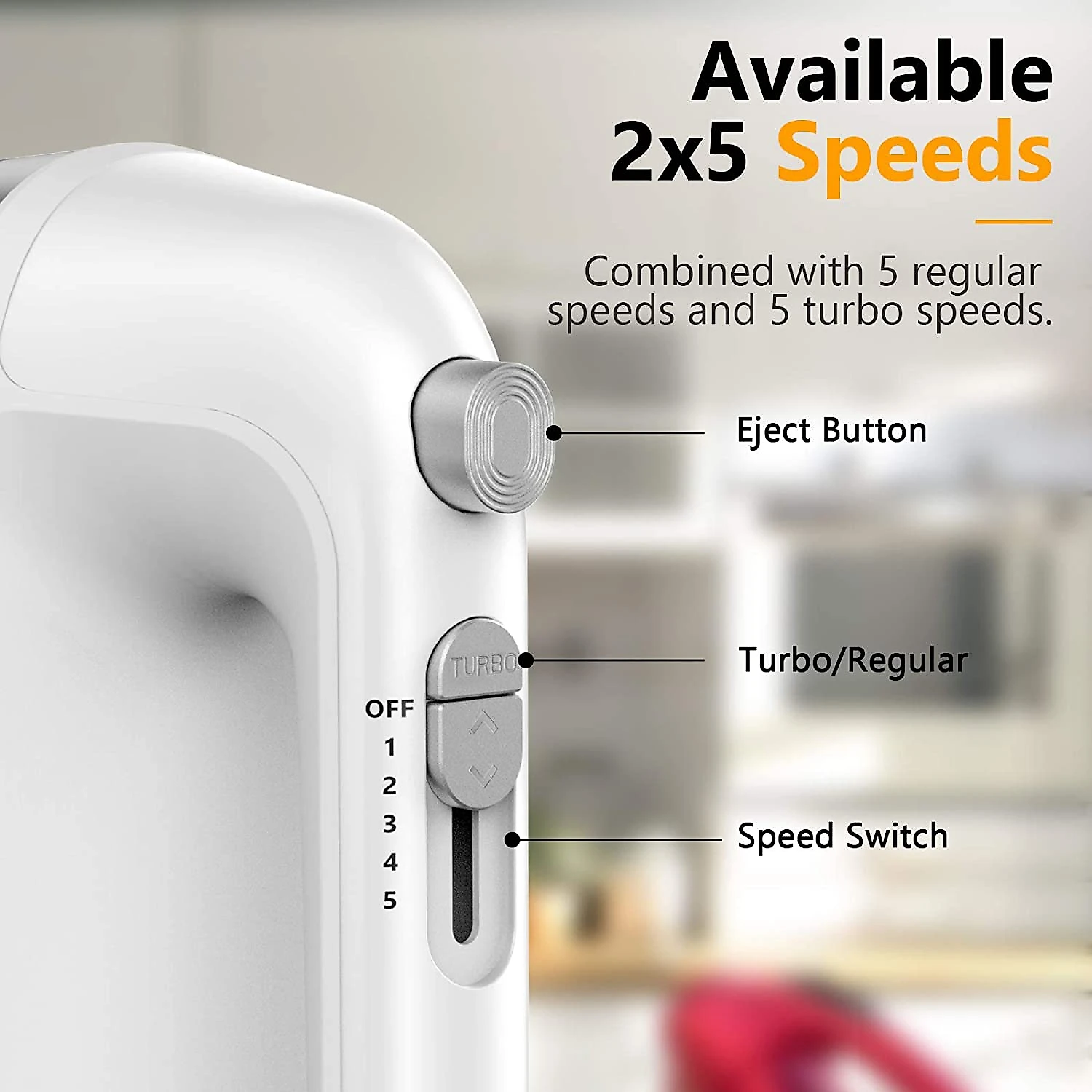 LILPARTNER Batedeira de Mão com 5 Velocidades e Acessórios d e Aço Inox 500W110V Branco