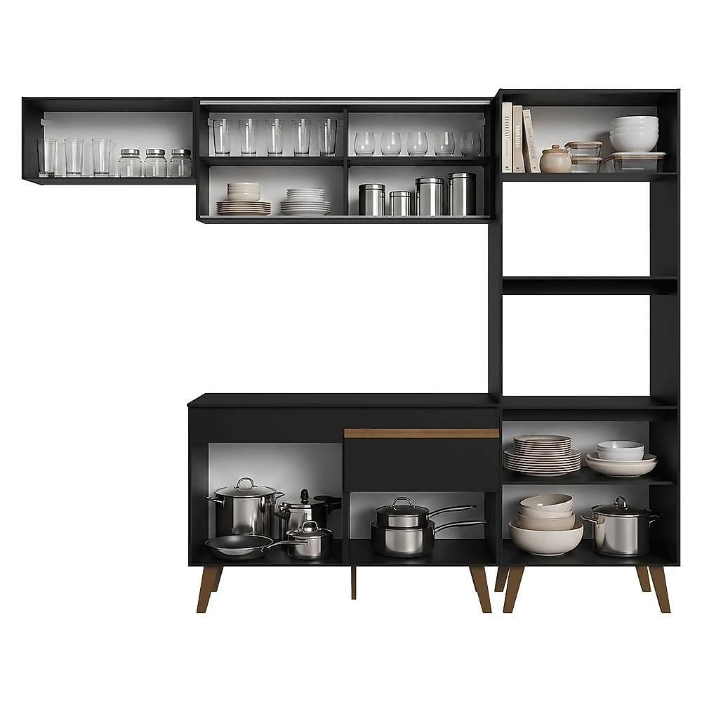 Cozinha Completa Pieta 8 Portas 1 Gaveta MDP 260CM Preta Madesa