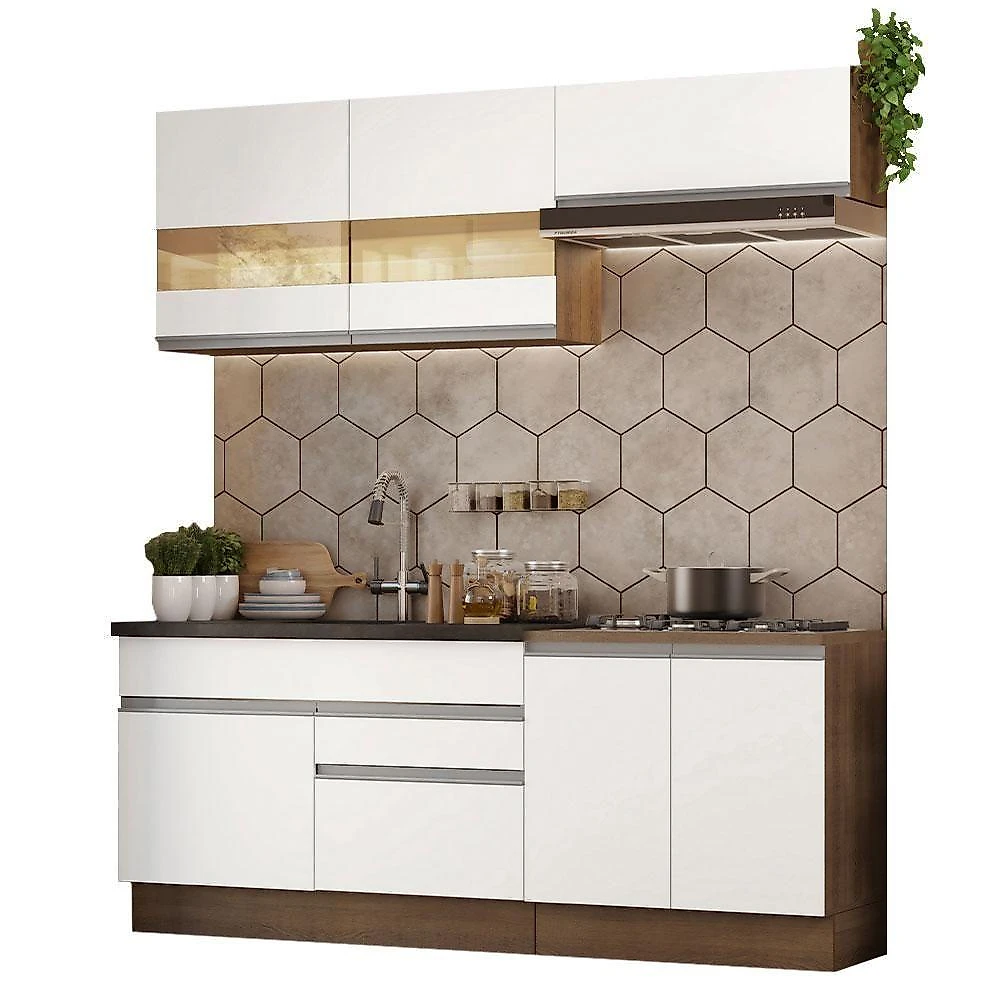 Armário De Cozinha Completa 200cm Rustic/branco Glamy Madesa 07 Rustic/branco