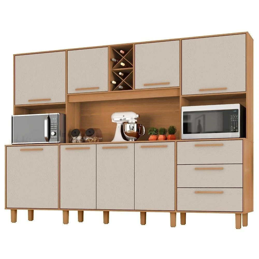 Kit Cozinha Polar 8 Portas 3 Gavetas MDP 242CM Cinamomo Areia Milani