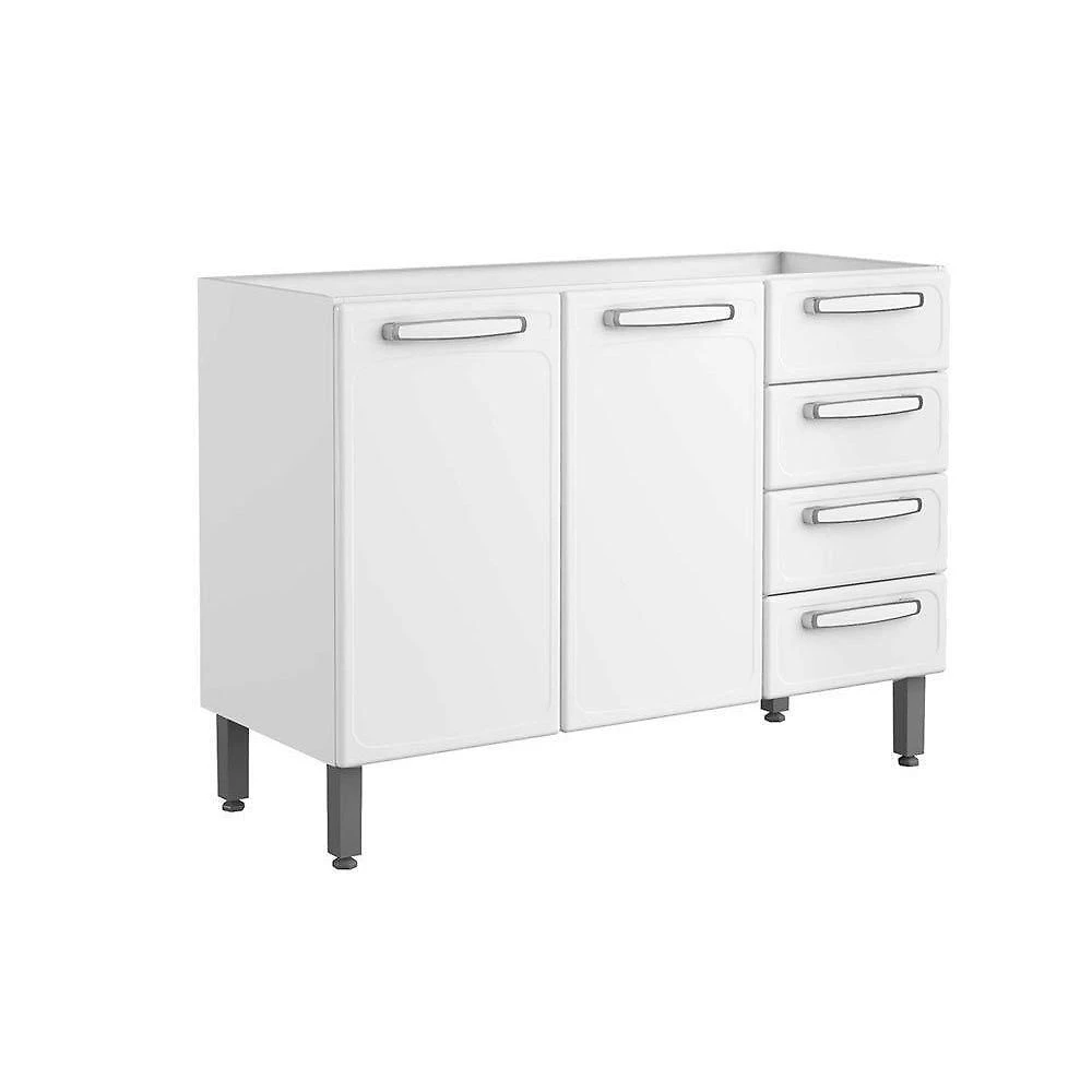 Gabinete P- Pia Cozinha Balcão Evidence 7026 C- 2 Portas E 4 Gavetas S- Tampo 120cm Branco - Bertolini