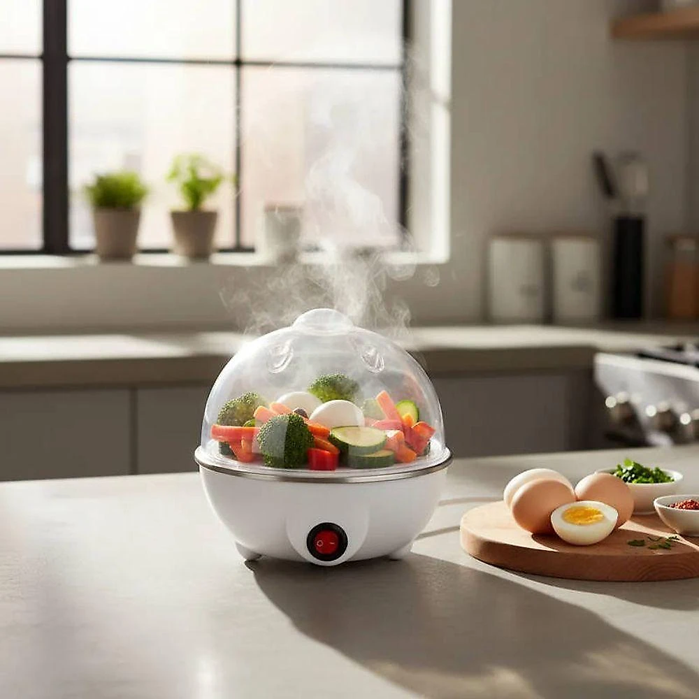 Mini Panela Elétrica para Ovos e Alimentos no Vapor Egg Cooker 7 Ovos Branco 350W 110V
