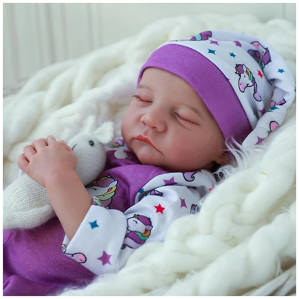 Bebê Recém-Nascido Newborn,Boneca Realista WOOROY, Bebê Reborn de 45 cm com Corpo Completo de Vinil, Menina com Silicone, Detalhes Anatômicos,