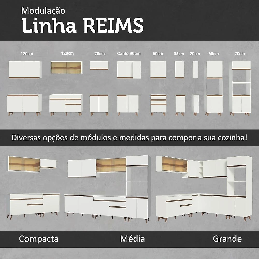 Armário de Cozinha Completa 300cm Reims Madesa 01 Branco