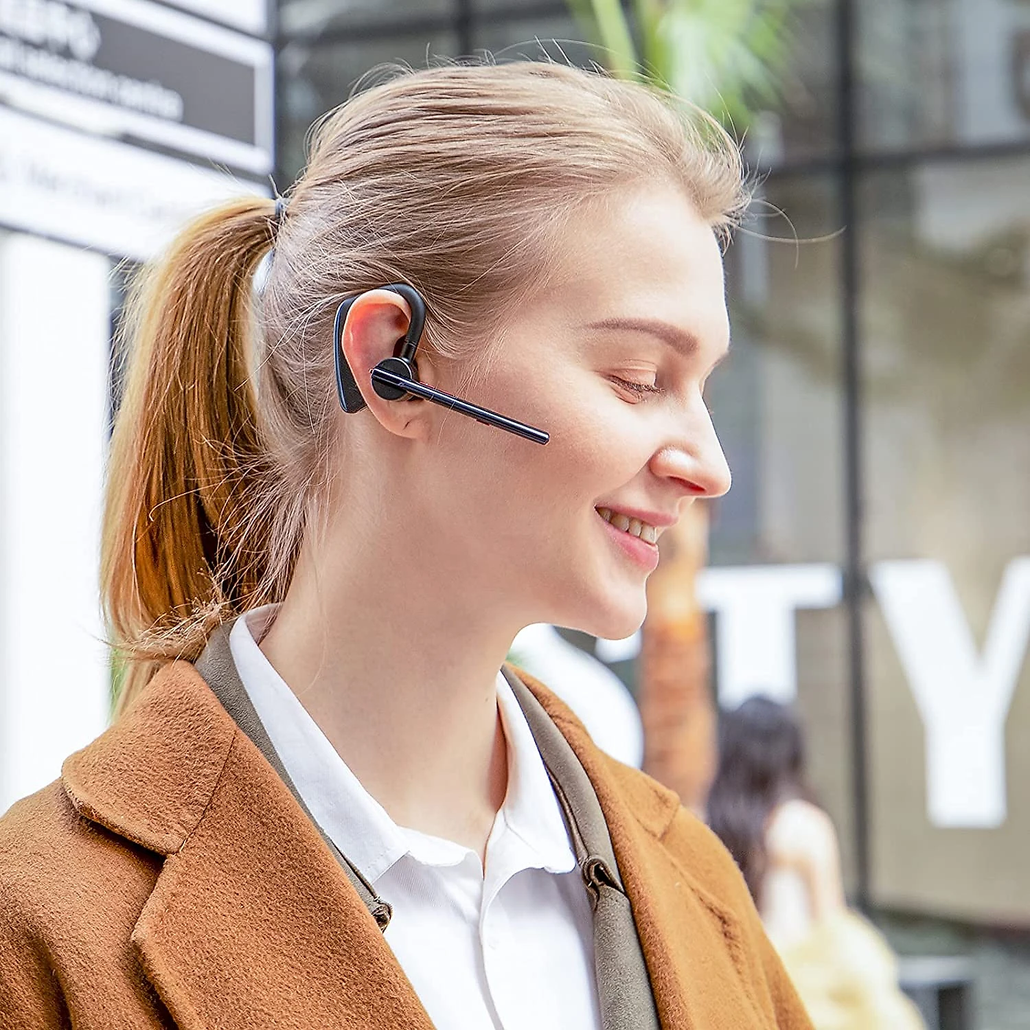 New bee Fone de ouvido sem Fio Headset Bluetooth para Chamadas com Microfone Preto