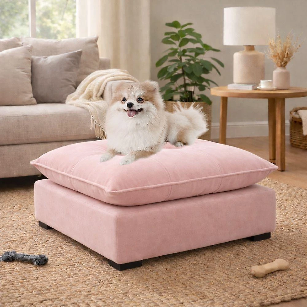 Cama Puff para Pet Black House Decor para Cachorro e Gato em Suede Rose 1 Unidade