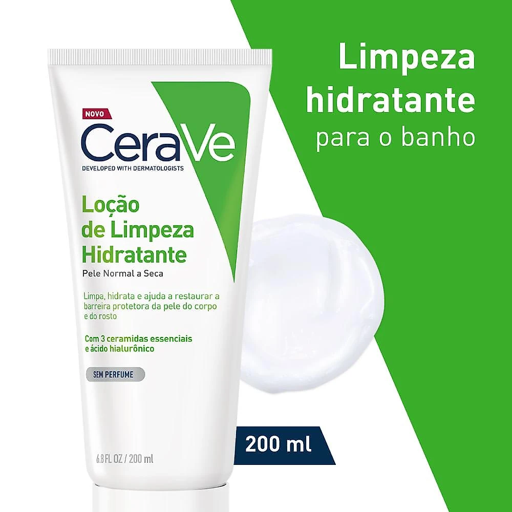 Loção de limpeza hidratante cerave pele normal a seca com Ácido hialurônico 200ml