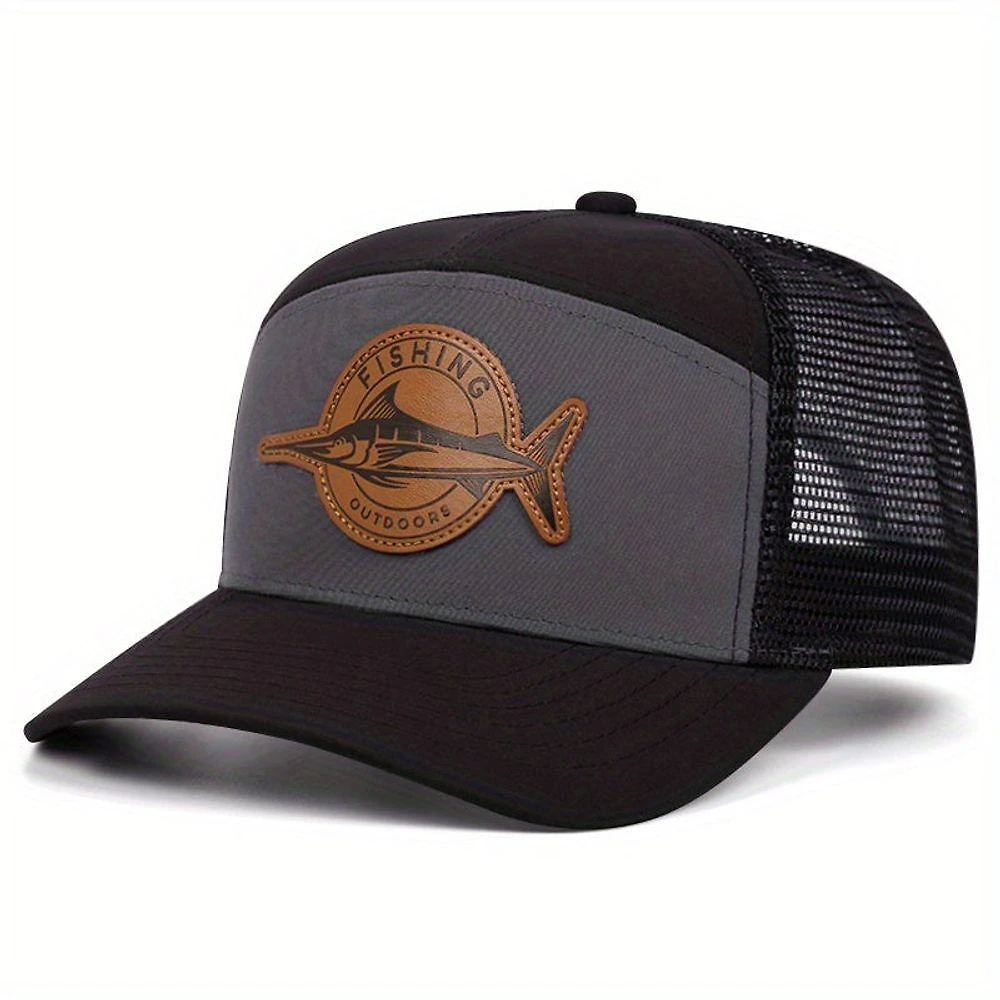 Boné De Beisebol Masculino E Emblema De Peixe + Malha Respirável Preto&cinza