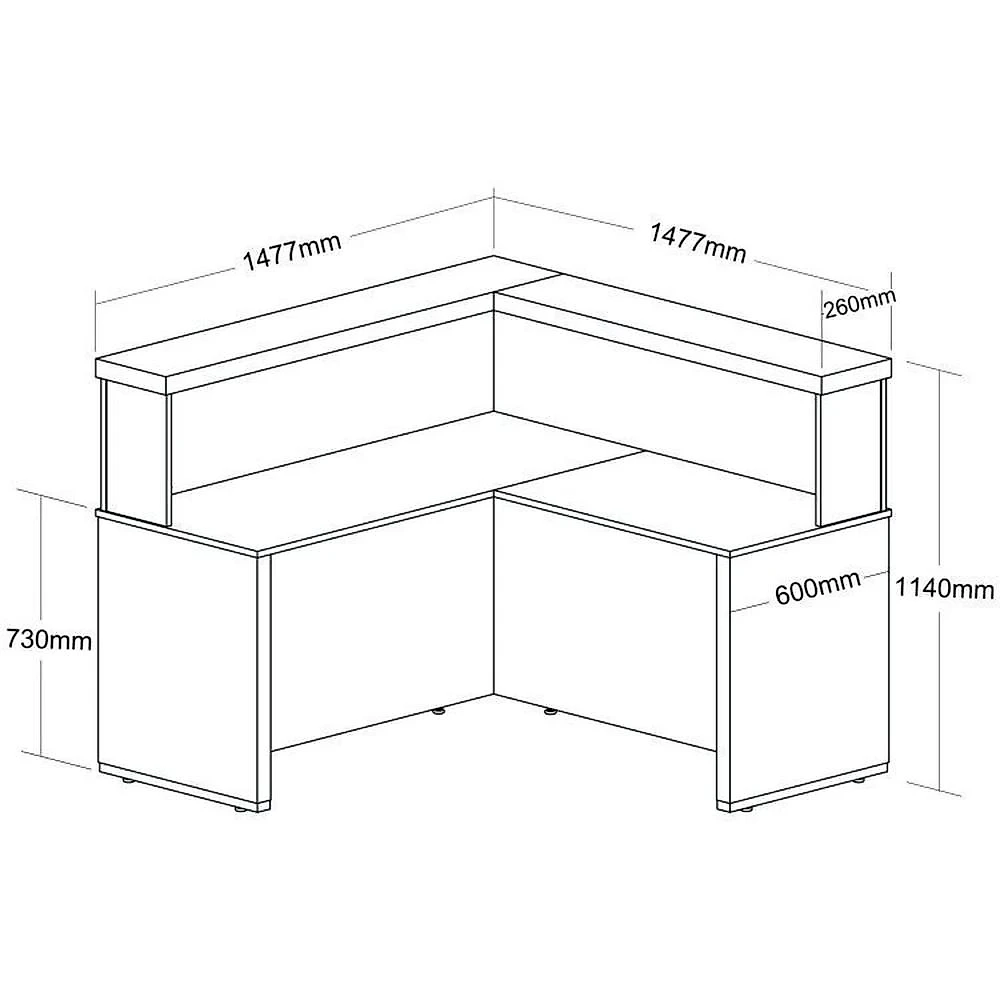 Balcão para Atendimento Recepção em L 295,4cm X 147,7cm Kit 2 Peças com Balcão de Atendimento Tamburato em L para Escritório - Elegante e Funcional Carvalho/Branco
