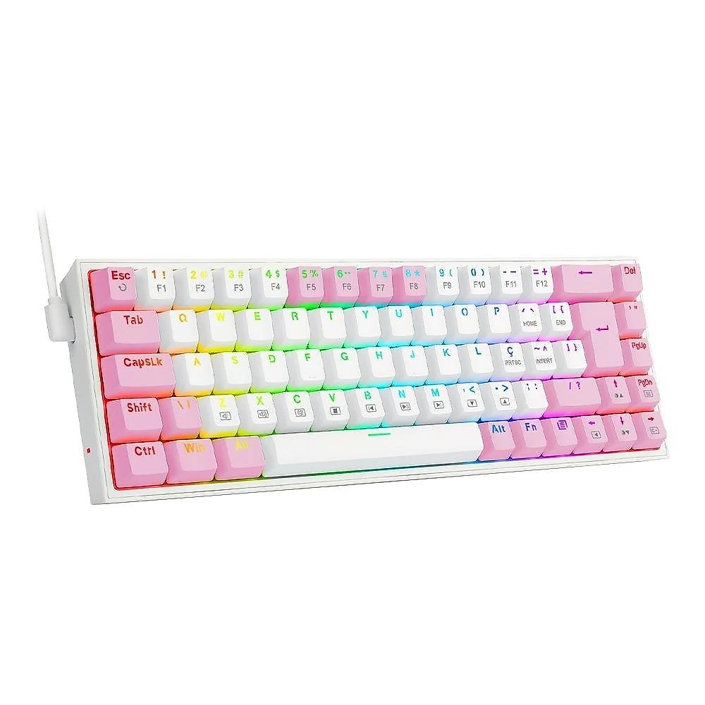 Teclado Mecânico Gamer Redragon Castor, RGB, Switch Blue, ABNT2, Branco e Rosa - K631WP-RGB (PT-BLUE)