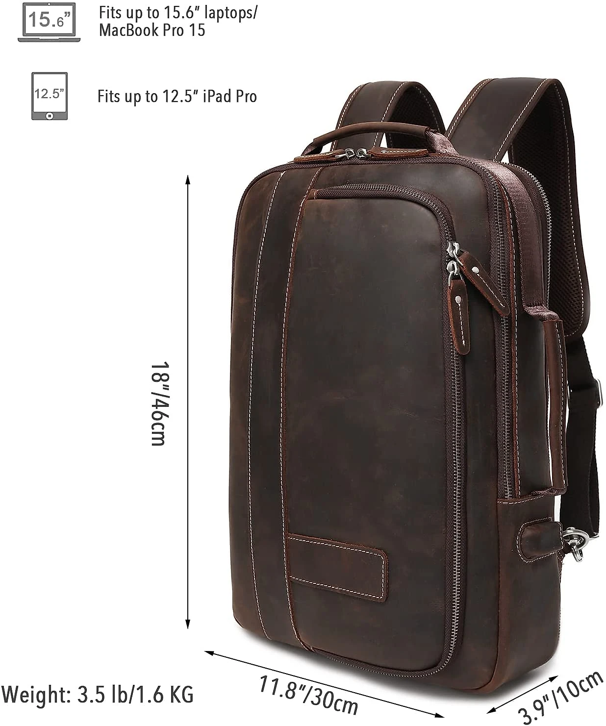 Lannsyne Mochila Unissex de Couro Genuíno para Laptop 40 cm Marrom