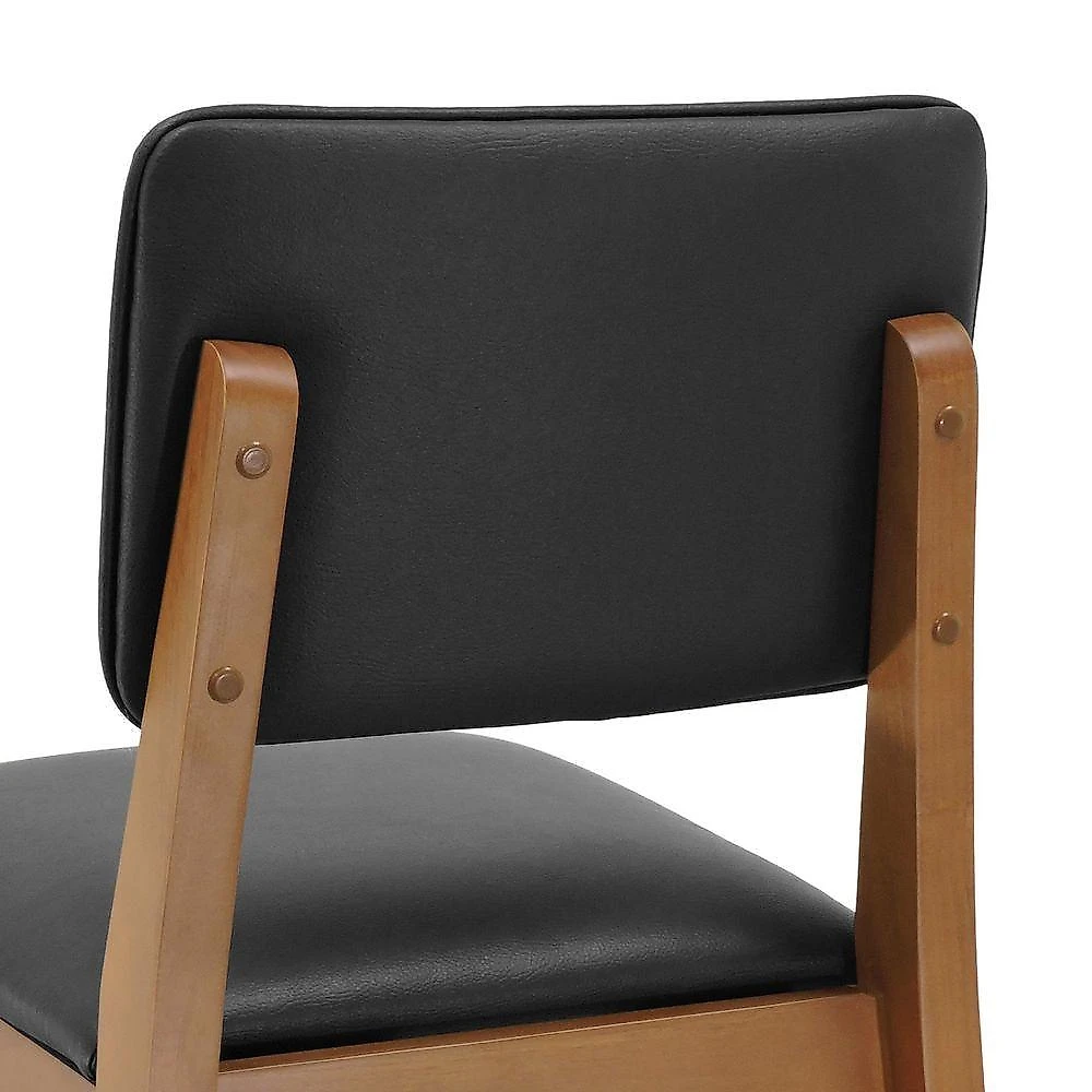 Banqueta Baixa-Cadeira Paris com Assento Estofado Madeira Maciça 39CM Amêndoa Corano Preto Decorise