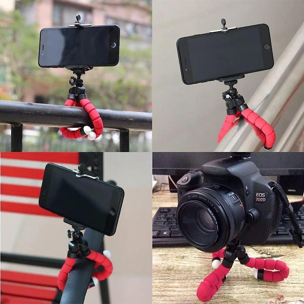 Tripé Flexível Tripod Acessório Com Suporte Celular E Camera Vermelho