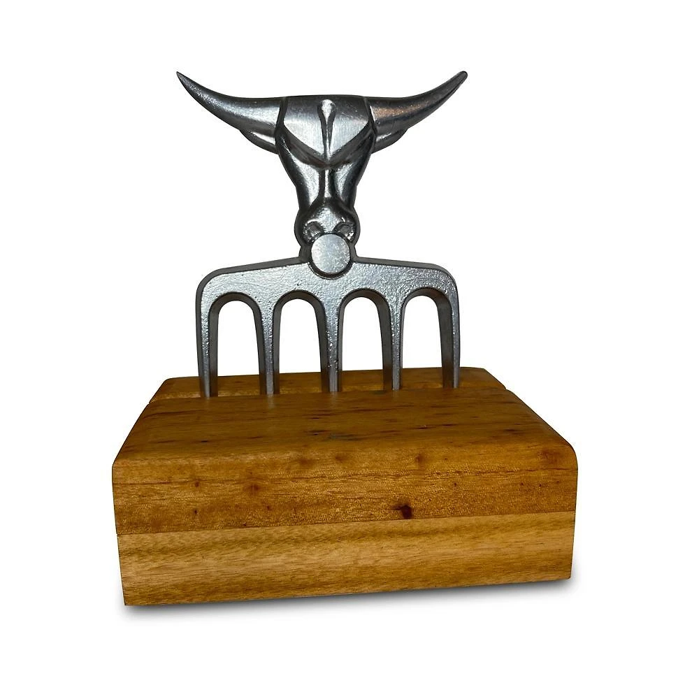 Miniatura Garfo 5 Pontas Premium Polido Suporte Madeira Tmb Churrasco