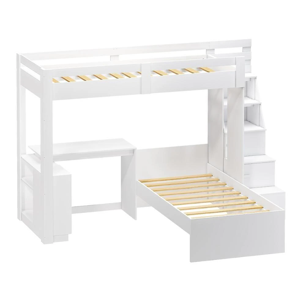 Beliche em l Solteiro com Escrivaninha para Colchão 88x188cm Branco Multimóveis