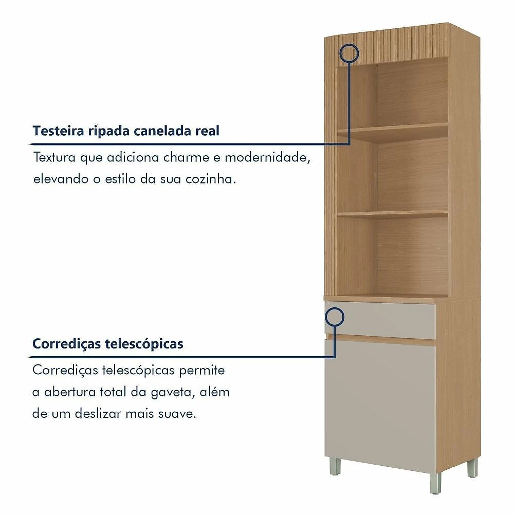 Paneleiro Torre Angular 1 Porta 1 Gaveta 65cm 100% Mdf Realeza Premium Carvalho/Greige