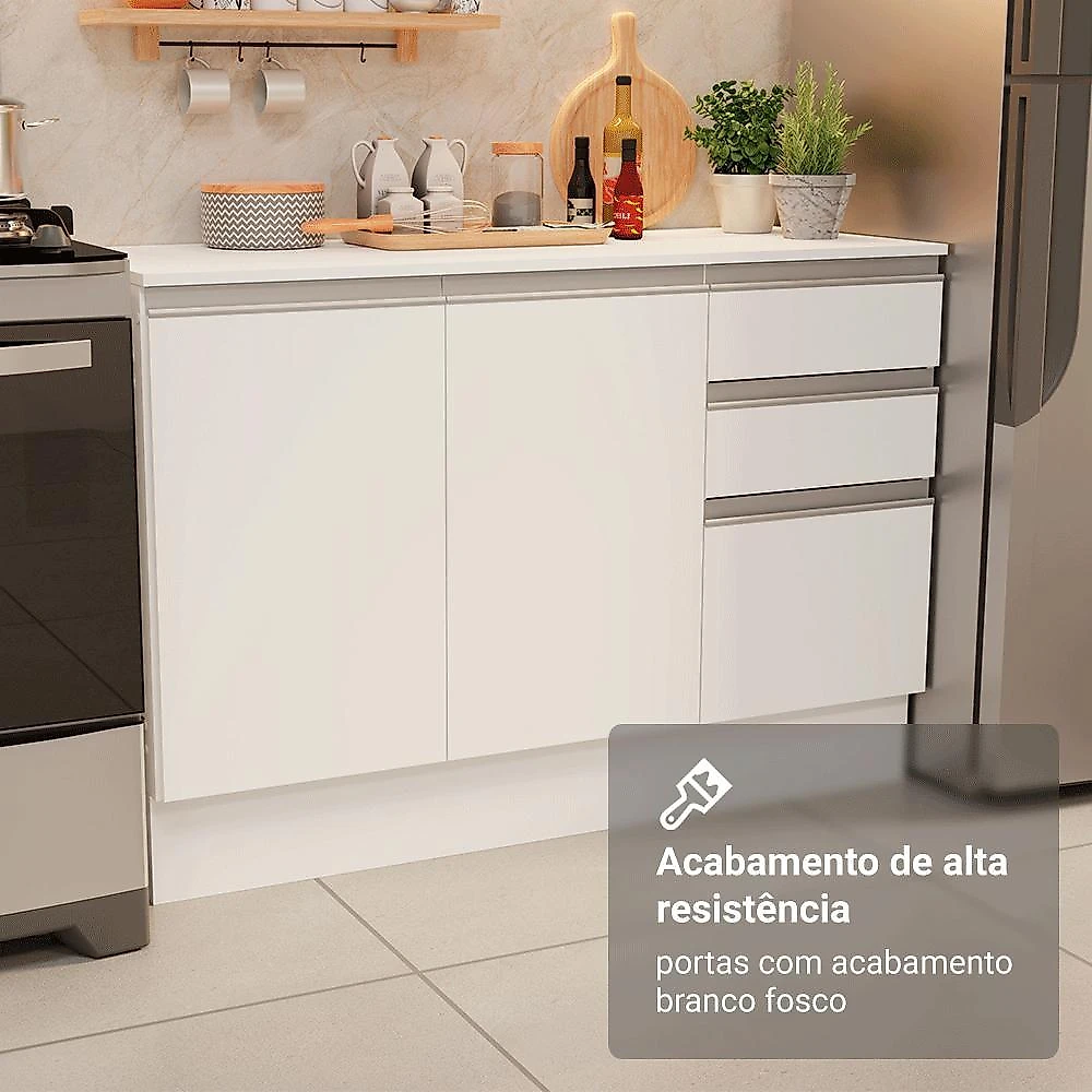 Armário de cozinha completa 100% mdf 310 cm branco smart 01