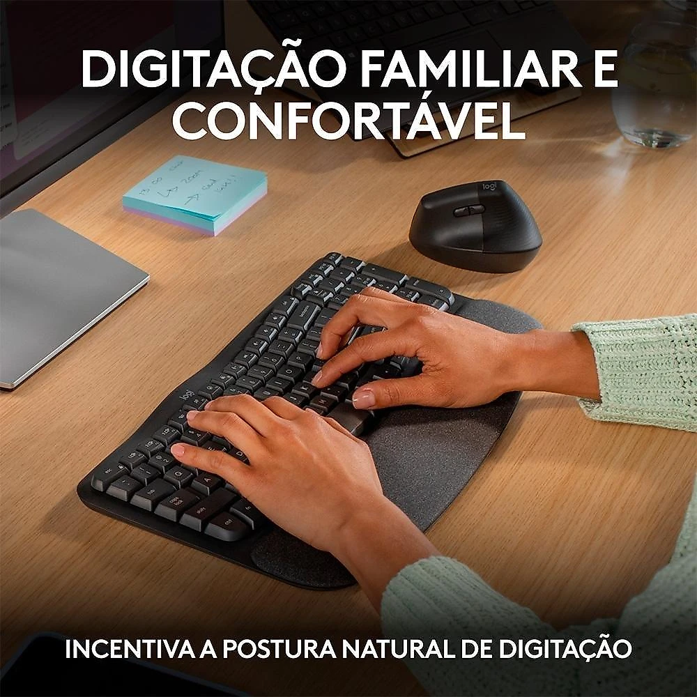 Teclado Sem Fio Logitech Wave Keys, Bluetooth, Layout US, Com Design Ondulado, Ergonômico, Grafite - 920-012281