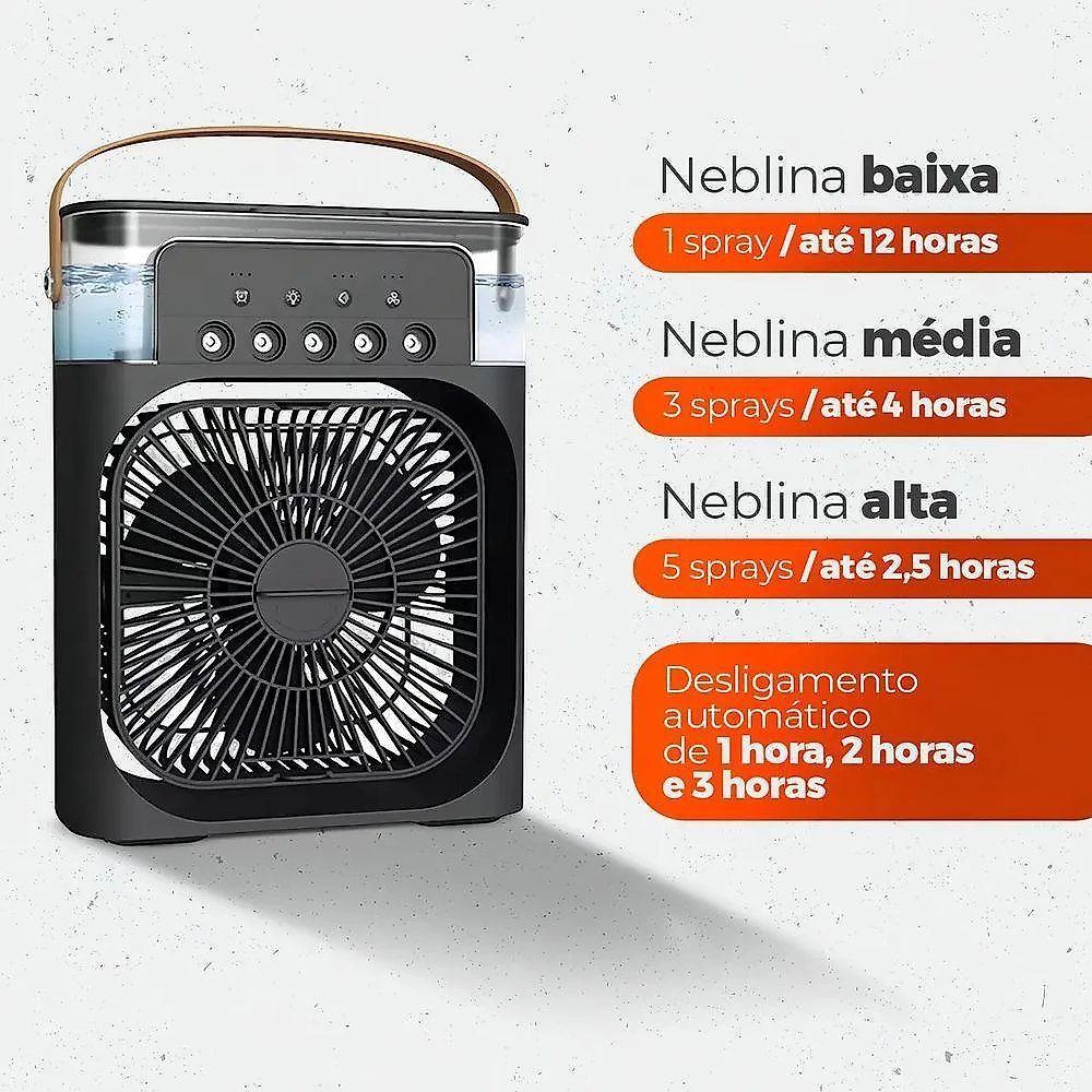 Climatizador Portátil Umidificador HW 25cm 3 Pás 3 Velocidades Preto 220V