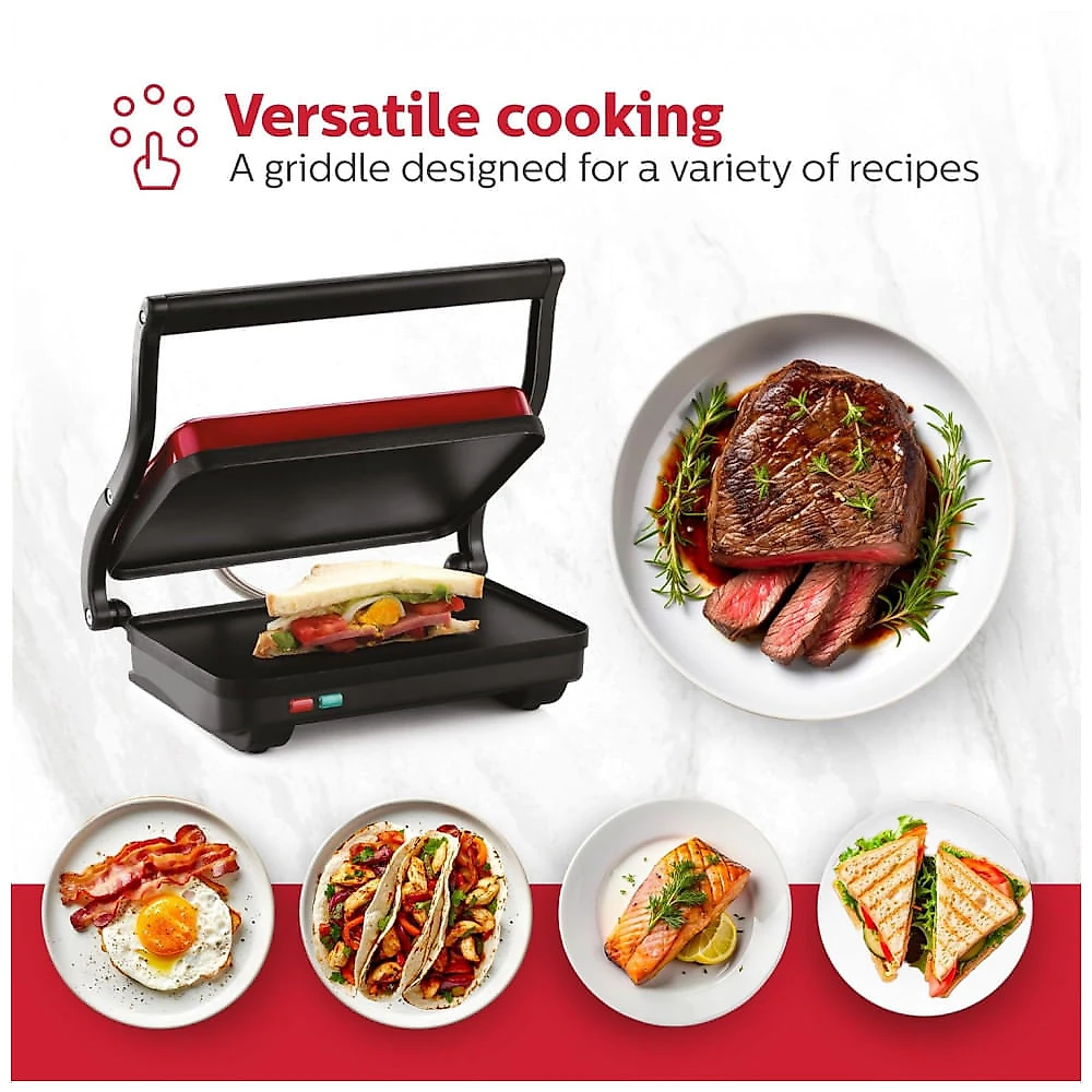 Grill Elétrico para Sanduíches Holstein Housewares Vermelho Metálico Antiaderente sem PFOA 1000W 120V, Modelo HH-0910601R