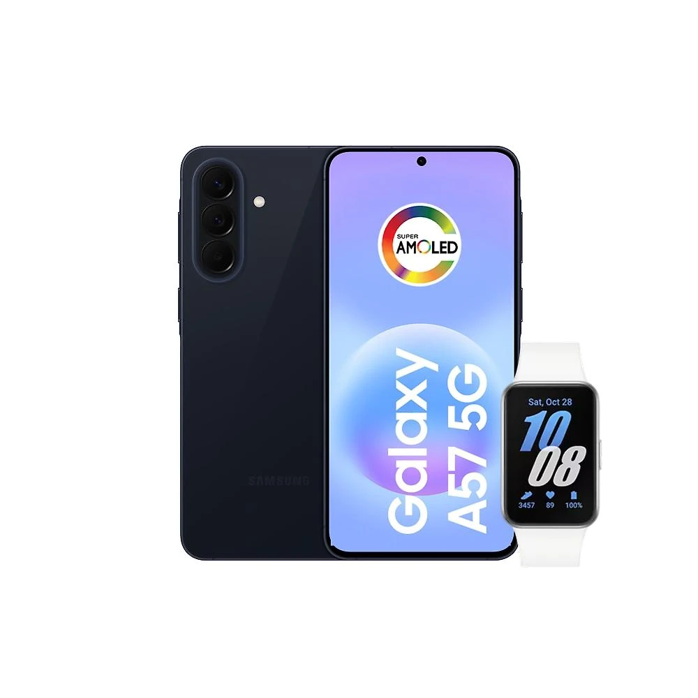 Smartphone samsung galaxy a57 5g tela 6.7" 128gb azul escuro + galaxy fit 3 prata