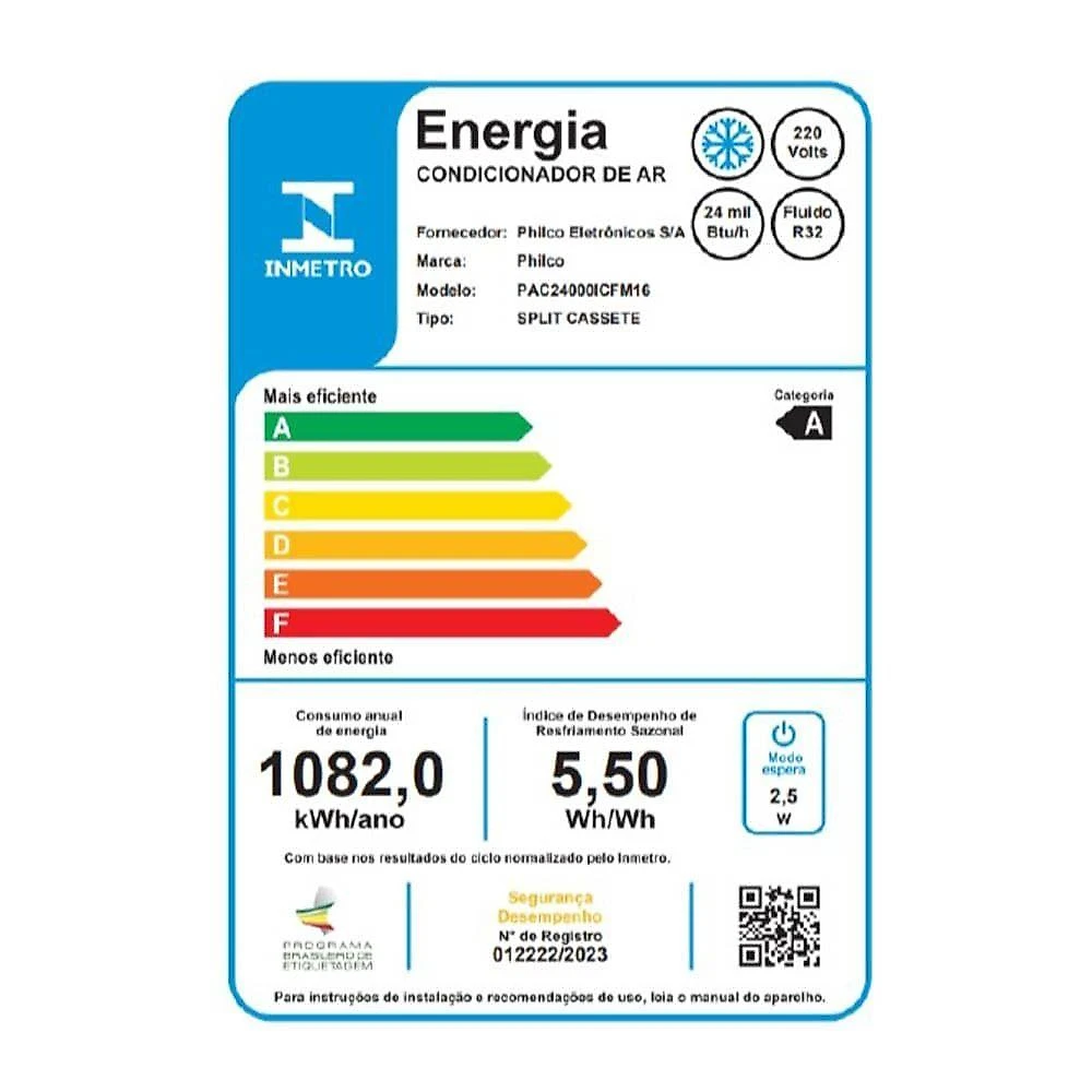 Ar Condicionado Cassete Philco Eco Inverter 24000 BTUS Frio 220V PAC24000ICFM16