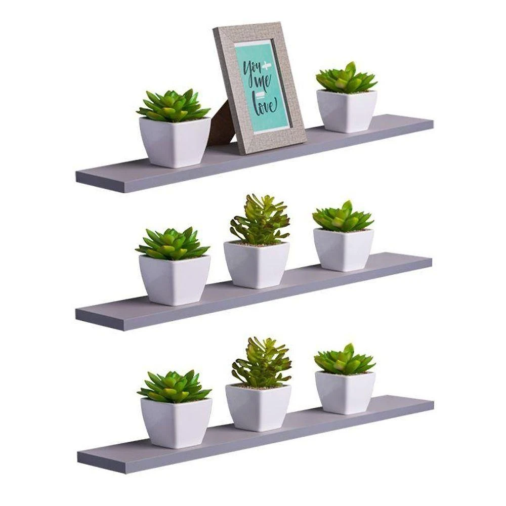 Prateleira Kit 3 70X10CM MDP Fixação Suporte Invisível Sala Moderno Fosco Cinza Claro Mercado