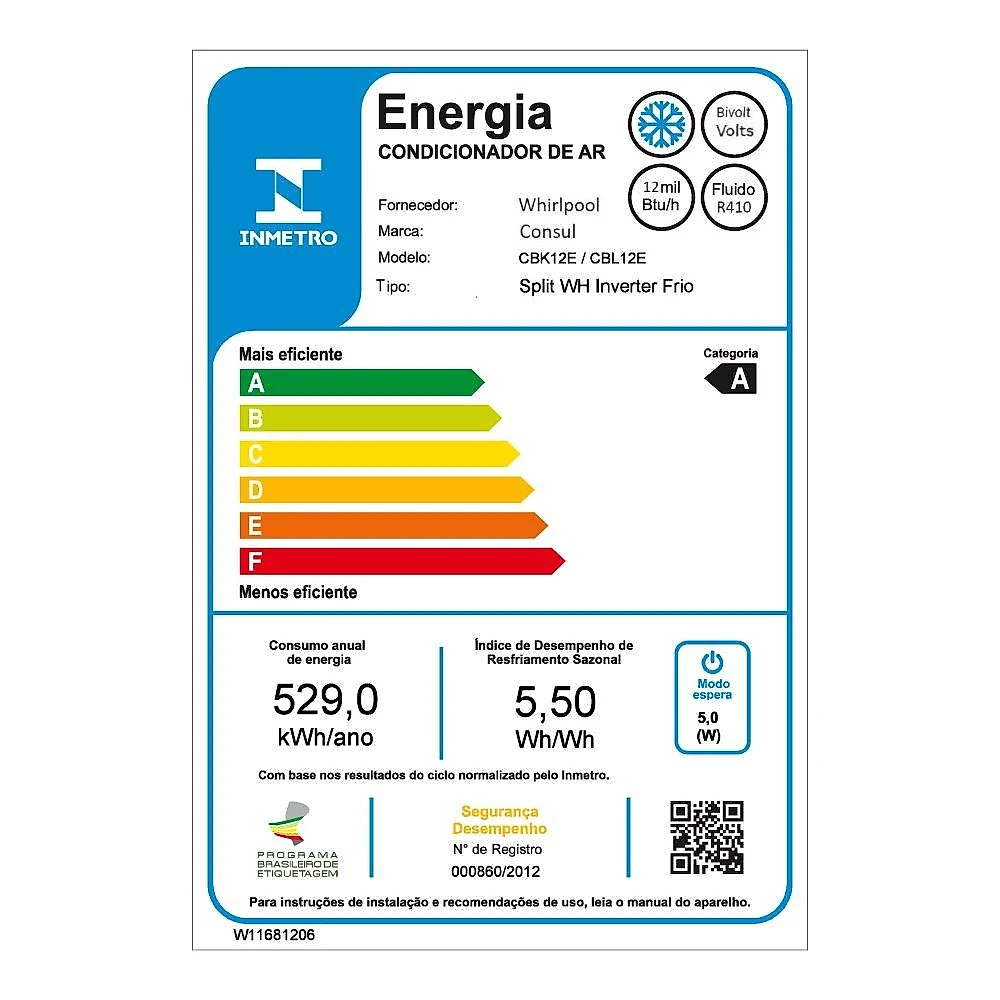 Ar-Condicionado Split Dual Inverter 12000 BTUs Consul Só Frio CBK12EBBNA 220V