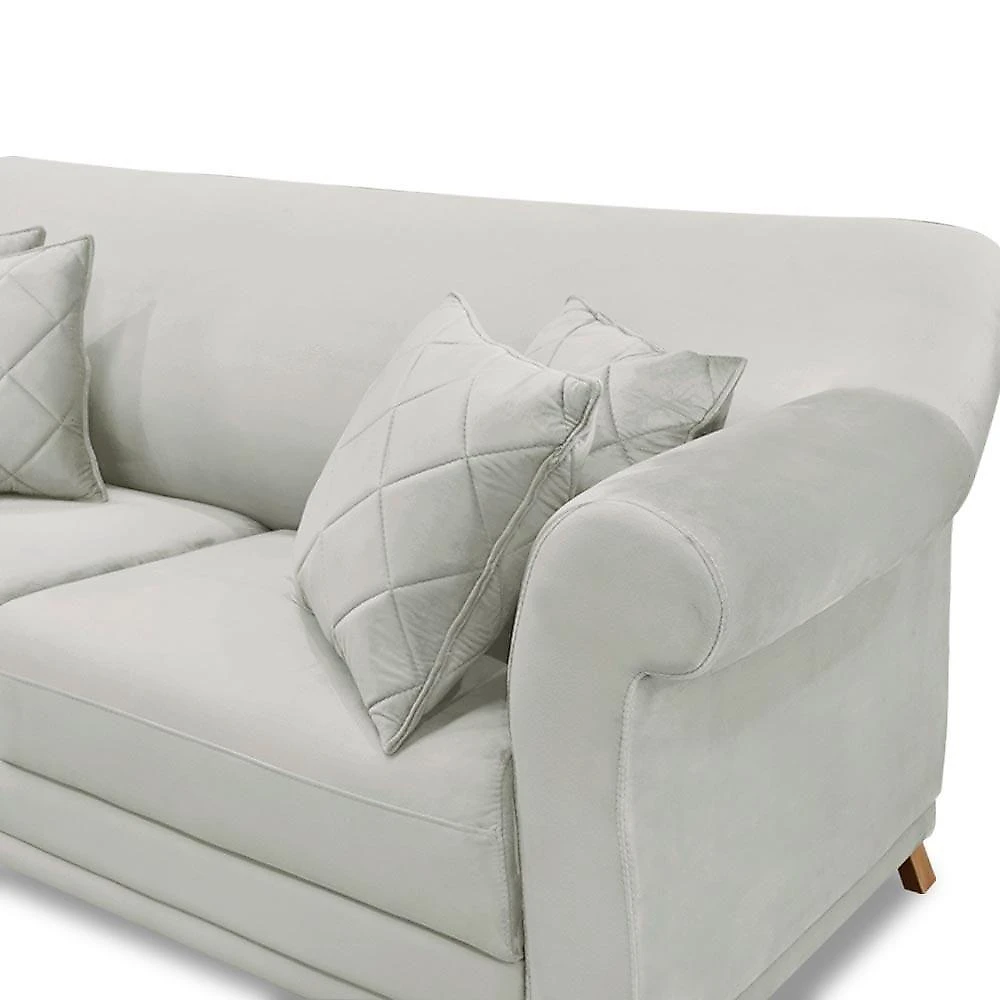 Sofá Armstrong Veludo Prata G63 3 Lugares 200cm Decorativo com Almofadas Gran Belo