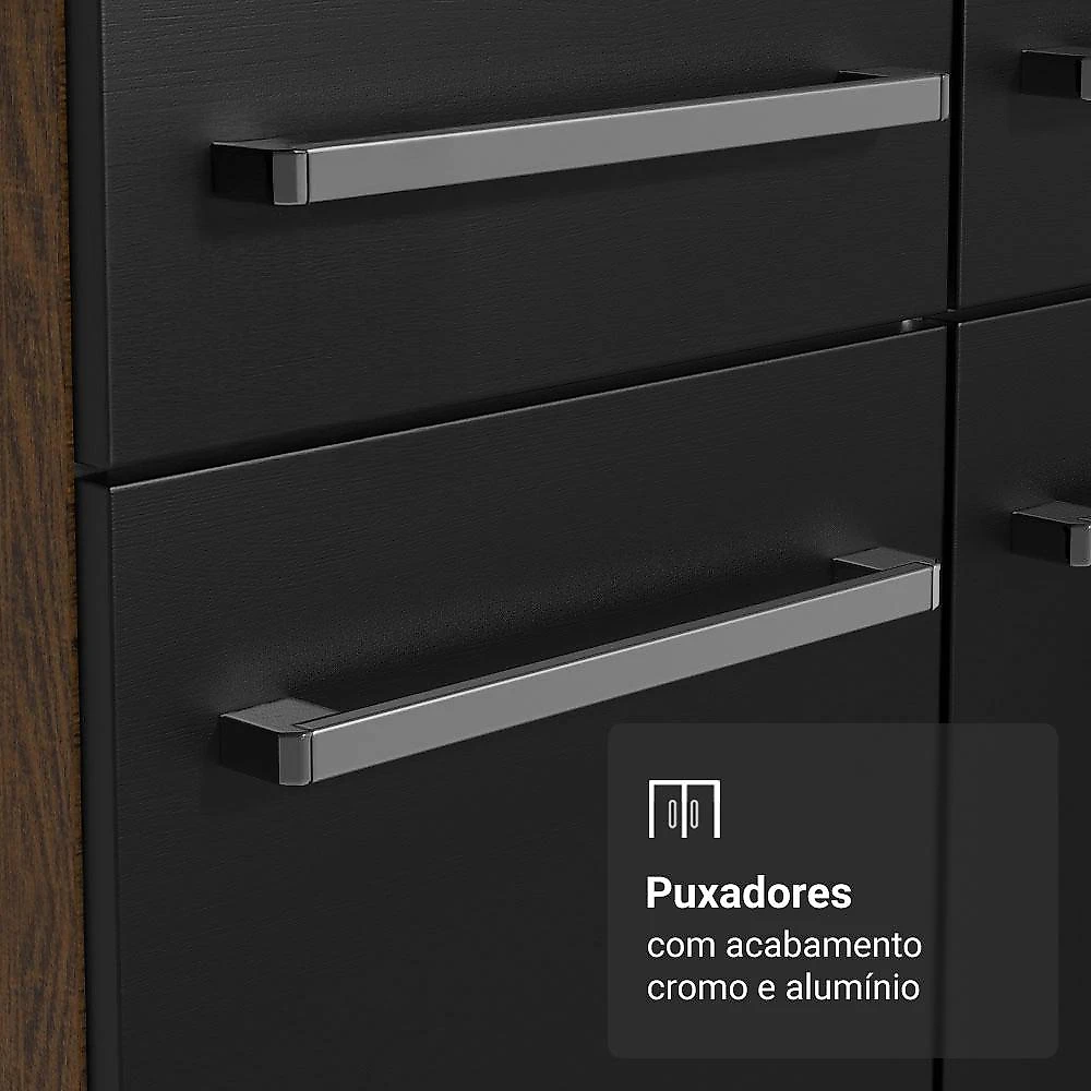 Armário de Cozinha Completa 225cm Rustic/Preto Emilly Madesa 01XA Rustic/Preto