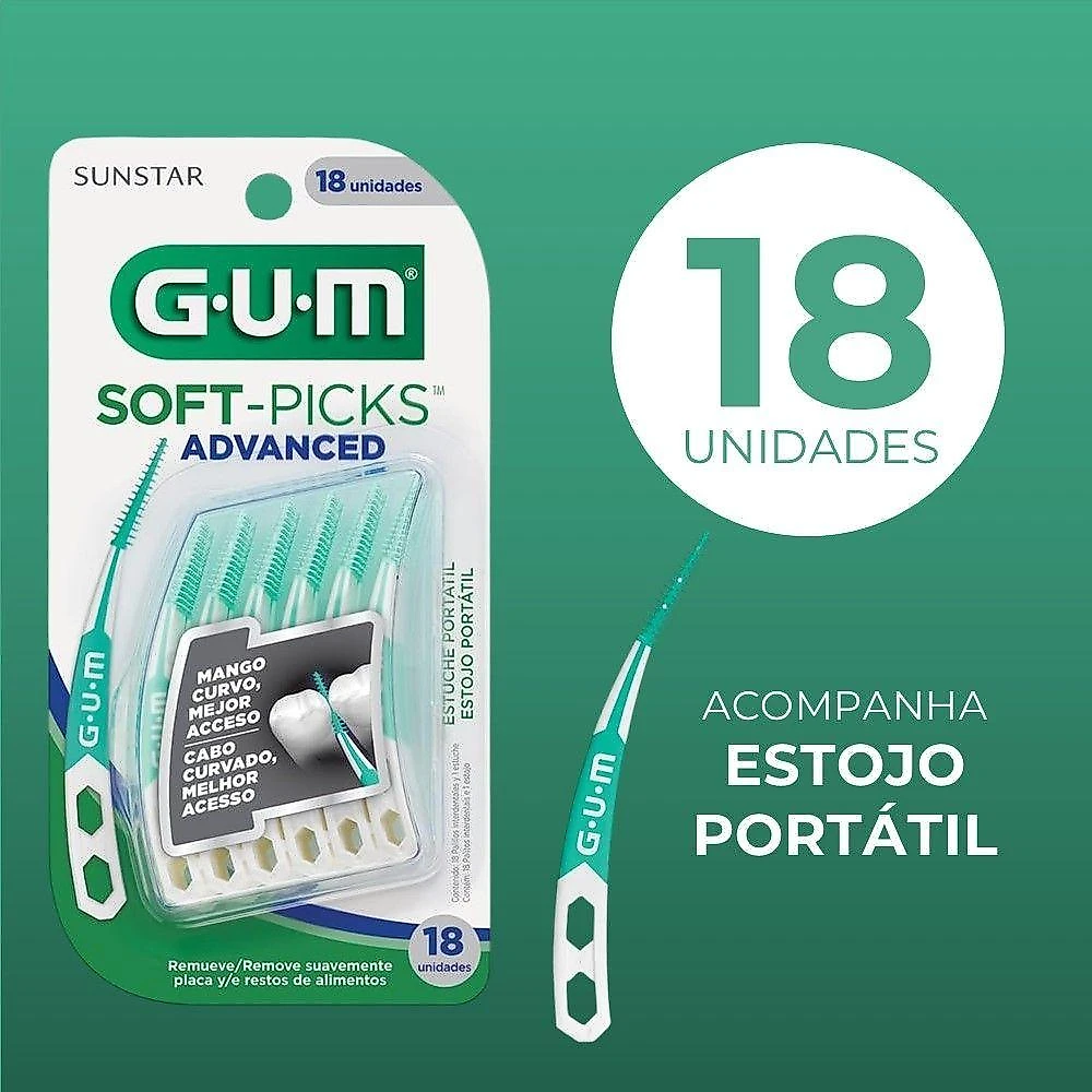 Kit Palito Interdental Gum Soft Picks Advanced Cabo Curvado com Estojo Portátil 36UN webcontinental-7893015519178