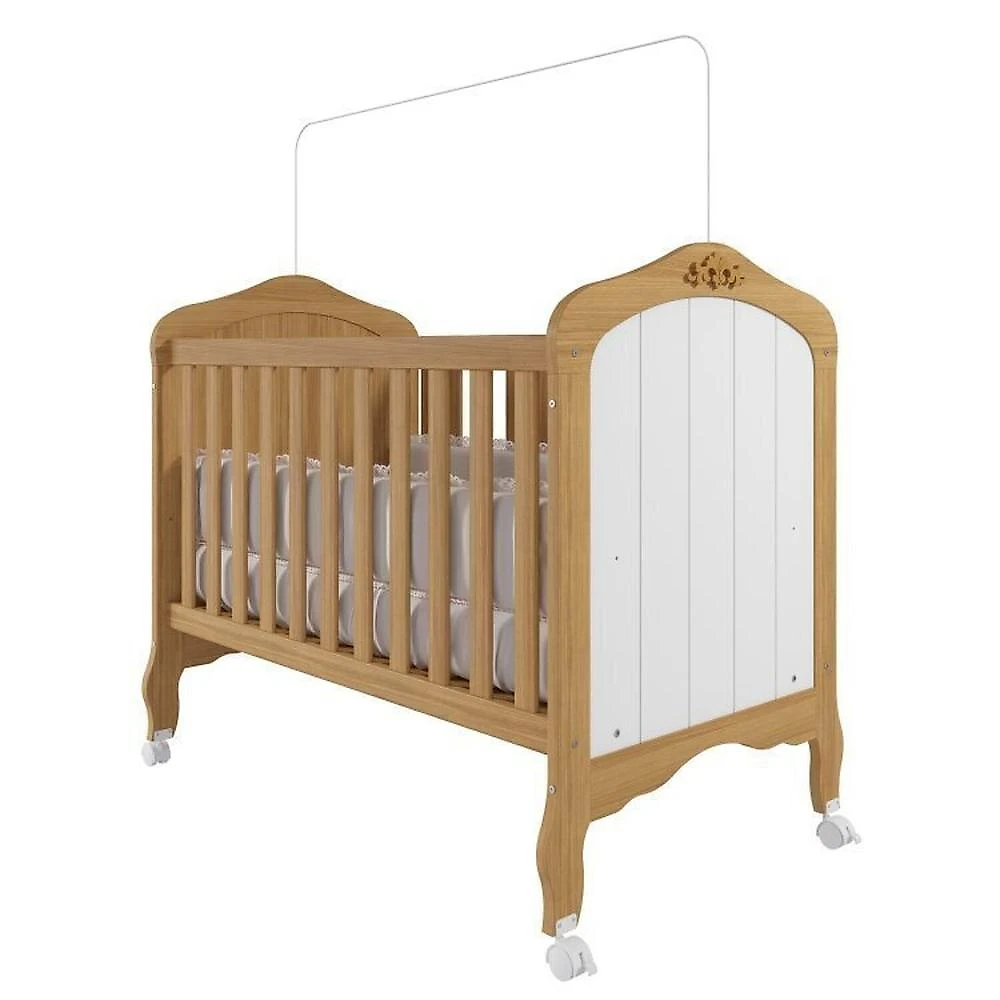 Quarto de Bebê 2 Peças com Berço Capitonê Cômoda 4 Gavetas Aquarella Espresso Móveis Nature/Branco