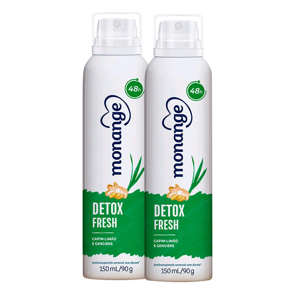 Desodorante Monange Detox Fresh Aerosol Antitranspirante 48h 150ml | Kit com duas unidades