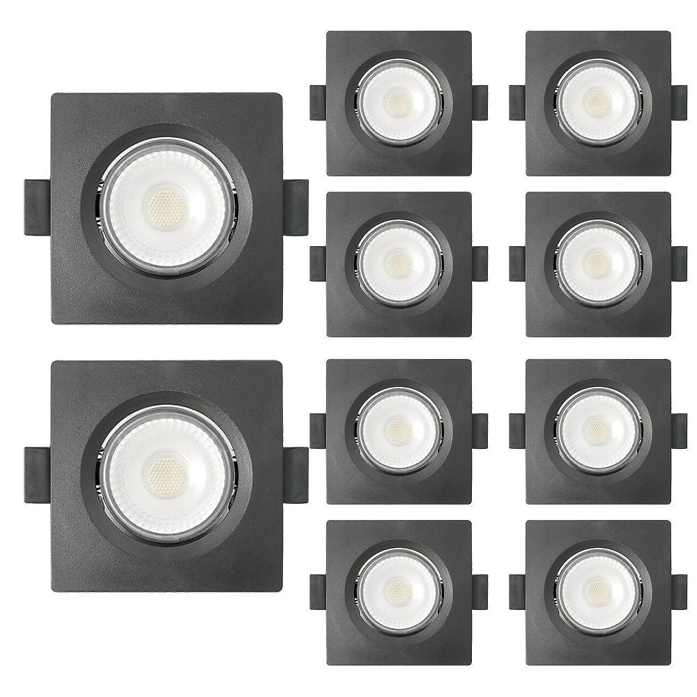 Kit 10 Spot de LED Embutir Slim MR16 Quadrado 6W 4000K Neutro Suave Preto Blumenau Iluminação