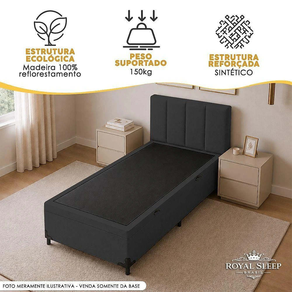 Cama Box com Baú Solteiro Royal Sleep Ortopédico Courino Preto webcontinental-7803129156091