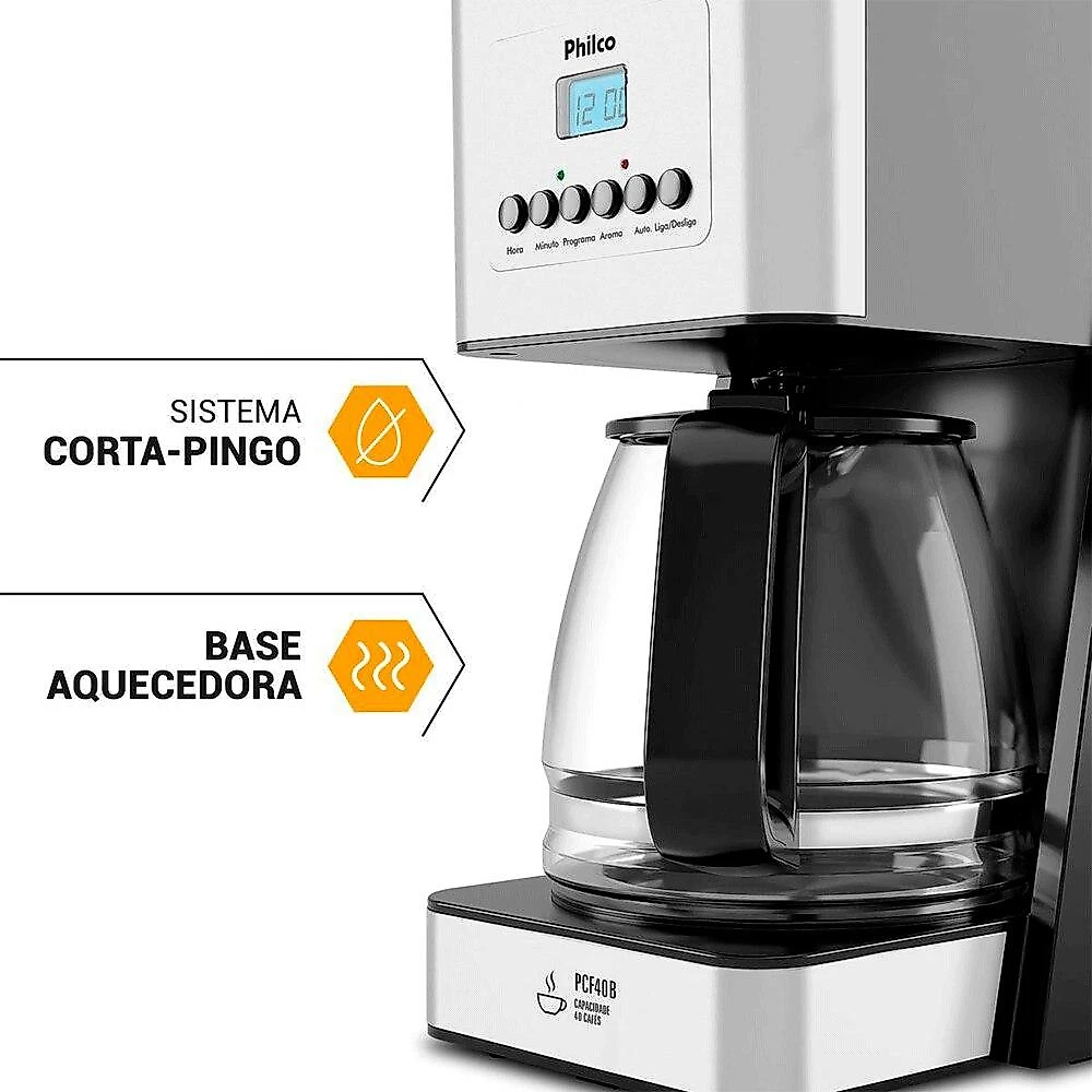 Cafeteira Philco PCF40B com Painel Digital, 1,6 Litros - 220 Volts Cafeteira Philco PCF40B com Painel Digital - 220 Volts