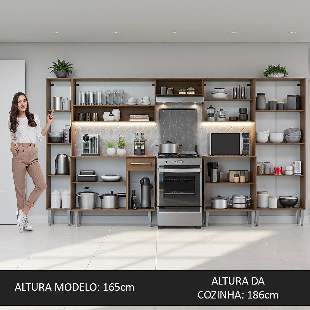 Armário De Cozinha Completa 325cm Rustic/cinza Emilly Madesa